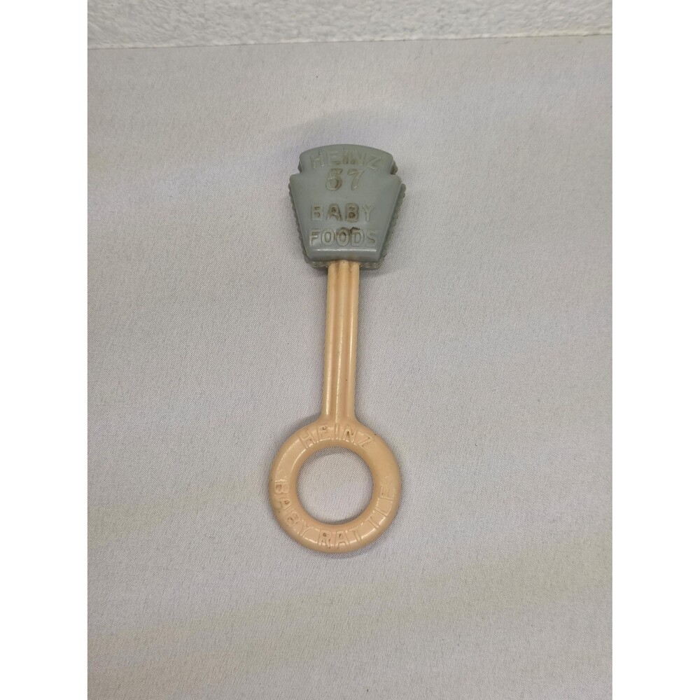 Vintage Heinz 57 Baby Foods promotional baby rattle nostalgic cream and blue